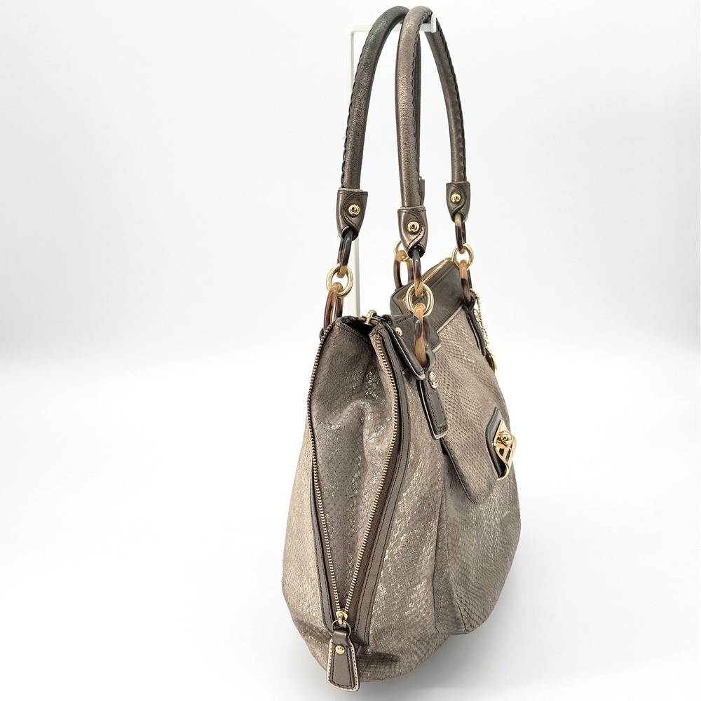 Coach Kristin Metallic Python Snake Embossed Leather Shoulder Bag 18307 Taupe - Picture 4 of 14